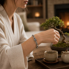 925 Sterling Silver Six True Words Wisdom Calm Bracelet (Extra 30% Off | USE CODE: FS30) featuring Silver, Om, Six True Words (Om Mani Padme Hum)