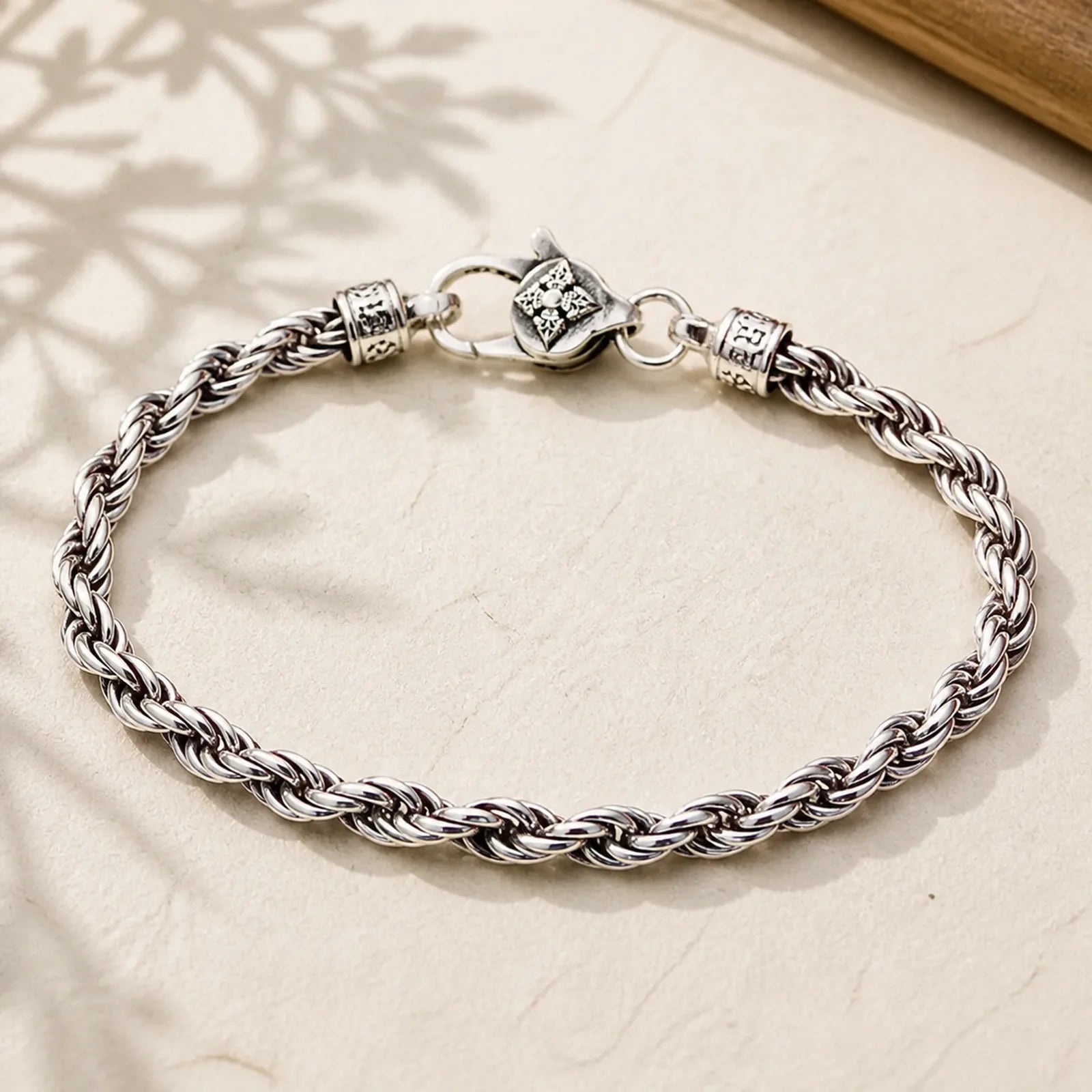 925 Sterling Silver Tibet Om Mani Padme Hum Double Dorje Vajra Twisted Design Peace Love Bracelet featuring Silver, Om Mani Padme Hum, Om