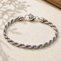 925 Sterling Silver Tibet Om Mani Padme Hum Double Dorje Vajra Twisted Design Peace Love Bracelet featuring Silver, Om Mani Padme Hum, Om
