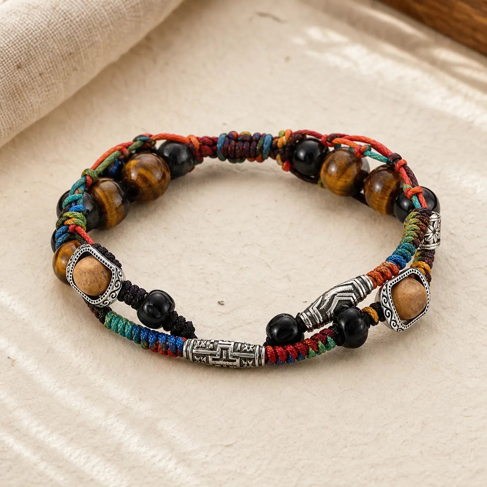 925 Sterling Silver Tiger's Eye Bodhi Seed Handmade Courage Bracelet featuring Silver, Tiger Eye, Bodhi Seed