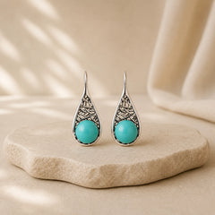 925 Sterling Silver Turquoise Beaded Pattern Protection Drop Dangle Earrings featuring Silver, Turquoise