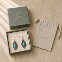 925 Sterling Silver Turquoise Bodhi Leaf Pattern Protection Drop Dangle Earrings featuring Silver, Turquoise