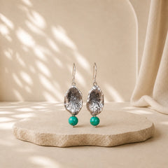 925 Sterling Silver Turquoise Lotus Leaf Protection Drop Dangle Earrings featuring Silver, Turquoise, Lotus