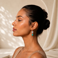 925 Sterling Silver Turquoise Lotus Leaf Protection Drop Dangle Earrings featuring Silver, Turquoise, Lotus