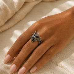 925 Sterling Silver Vintage Dragon Design Protection Strength Adjustable Ring (Extra 30% Off | USE CODE: FS30) featuring Silver, Dragon, The Phoenix