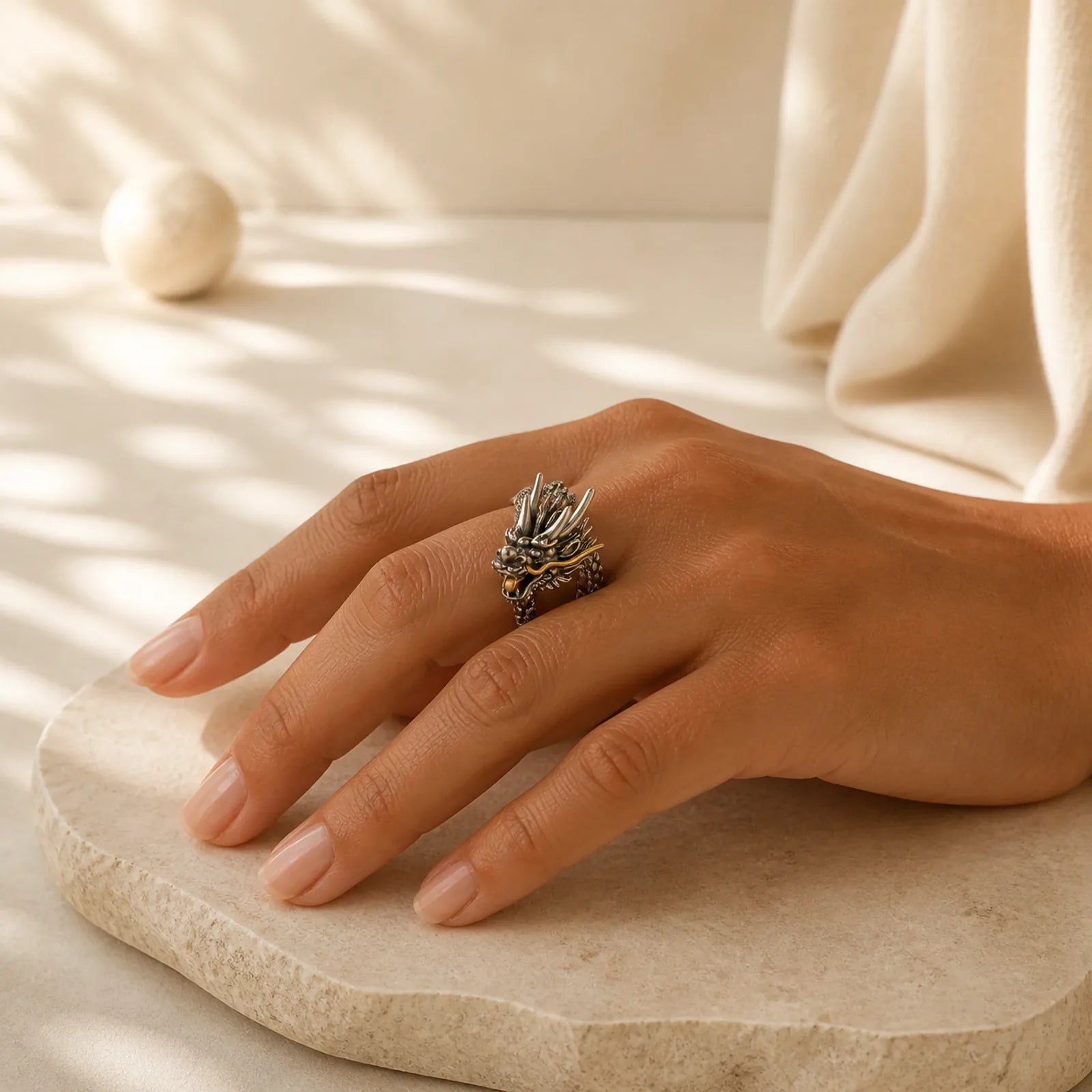 925 Sterling Silver Vintage Dragon Design Protection Strength Adjustable Ring (Extra 30% Off | USE CODE: FS30) featuring Silver, Dragon, The Phoenix