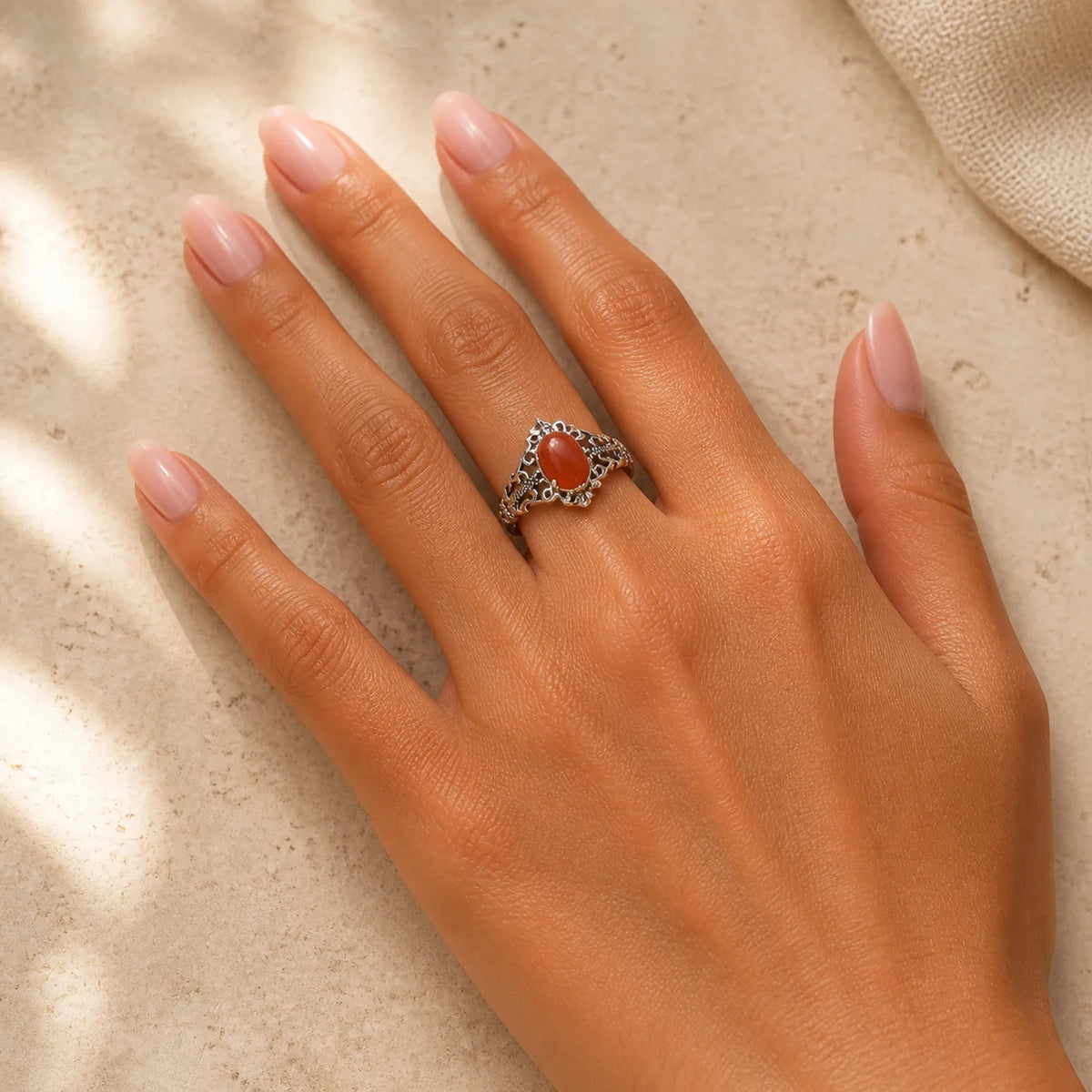 925 Sterling Silver Vintage Red Agate Self-acceptance Calm Ring featuring Silver, Red Agate