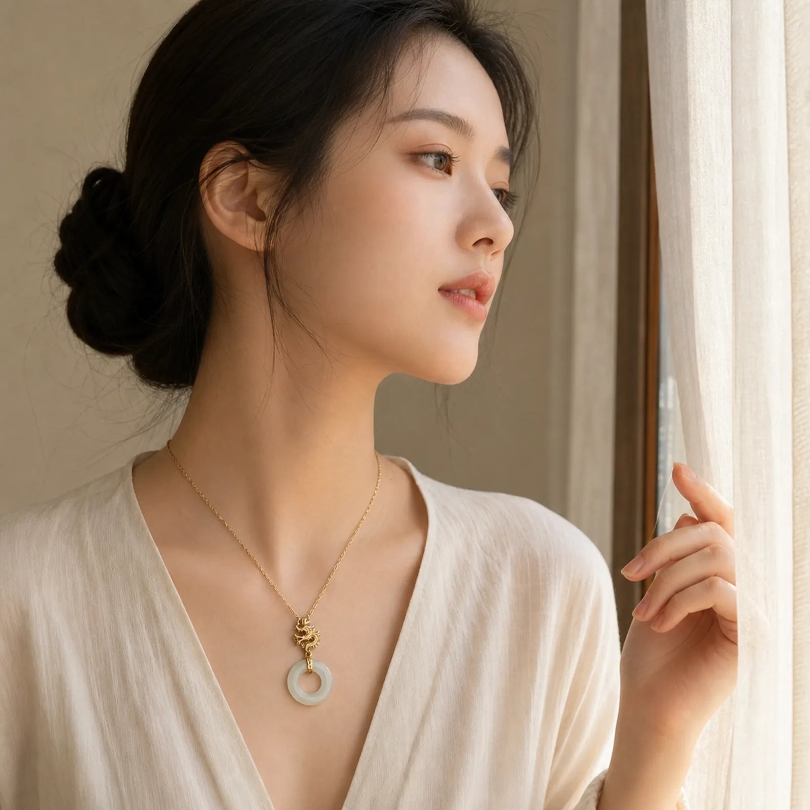 925 Sterling Silver Year Of The Dragon Natural Hetian Jade Luck Strength Necklace Pendant (Extra 40% Off | USE CODE: FS40) featuring Silver, Dragon, Jade