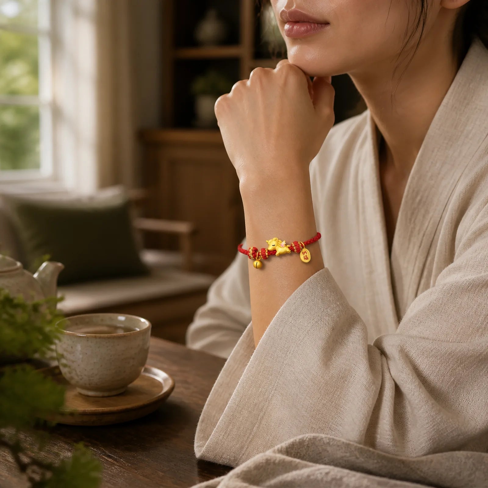 925 Sterling Silver Year Of The Horse Lucky Fortune Red String Strength Bracelet featuring Silver, Horse, Red String
