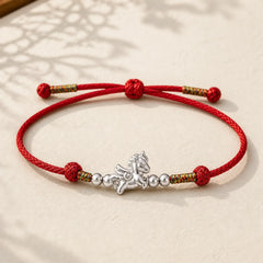 925 Sterling Silver Year Of The Horse Prosperity String Bracelet featuring Silver, Horse, Red String