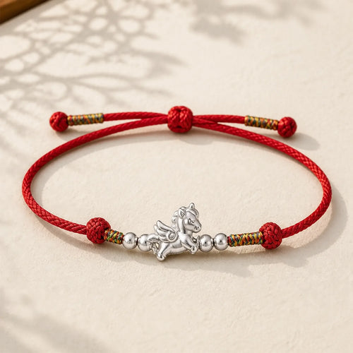 925 Sterling Silver Year Of The Horse Prosperity String Bracelet featuring Silver, Horse, Red String