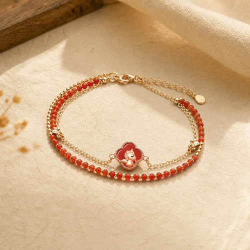 925 Sterling Silver Year Of The Horse Red Agate Hetian Jade Confidence Bracelet featuring Silver, Horse, Red Agate