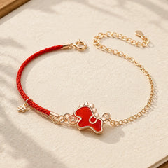 925 Sterling Silver Year Of The Horse Red String Red Agate Coin Charm Luck Bracelet featuring Silver, Horse, Red String