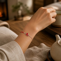 925 Sterling Silver Year Of The Horse Red String Red Agate Coin Charm Luck Bracelet featuring Silver, Horse, Red String
