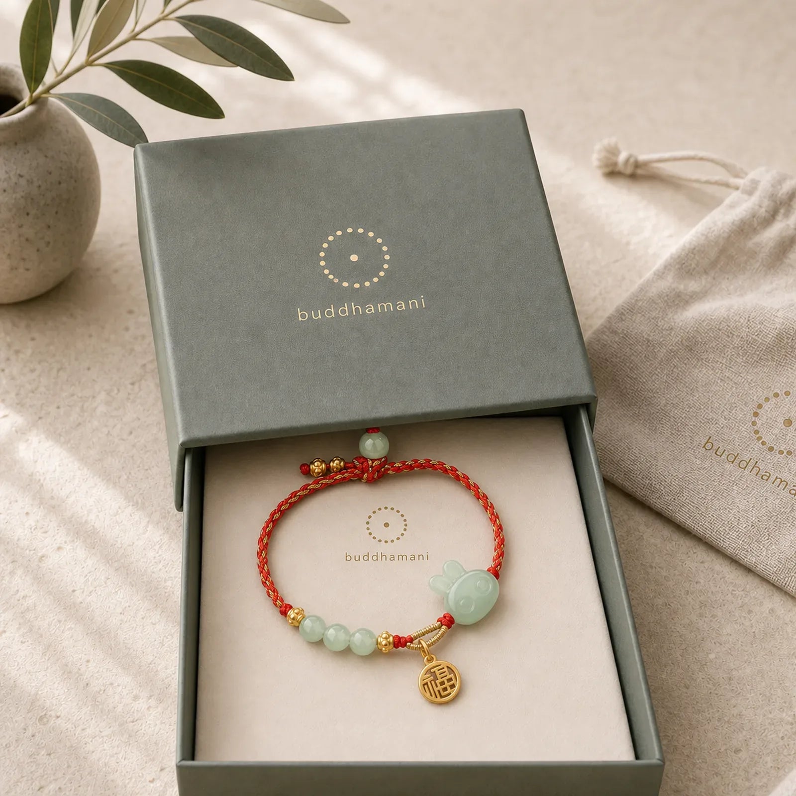 925 Sterling Silver Year of the Rabbit Hetian Jade Happiness Luck Red String Bracelet featuring Silver, Jade, Red String