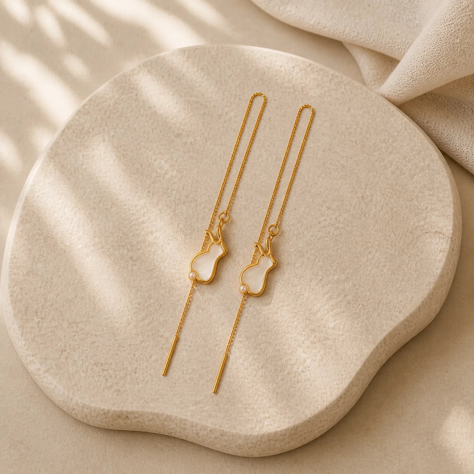925 Sterling Silver Year of the Rabbit Hetian White Jade Happiness Drop Earrings (Extra 35% Off | USE CODE: FS35) featuring Silver, White Jade, Jade