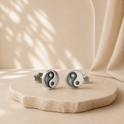 925 Sterling Silver Yin Yang Balance One Stud Earring featuring Silver, Yin Yang Symbol