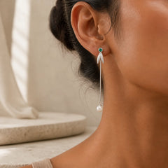 925 Sterling Silver Zircon Pearl Bamboo Leaves Protection Drop Earrings featuring Silver, Pearl, Bamboo