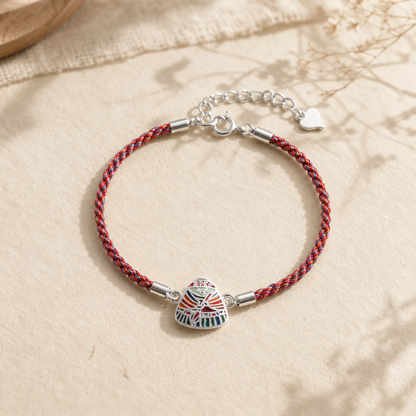 925 Sterling Silver Zongzi Pattern Luck Multicolored Handcrafted Bracelet featuring Silver, Five Elements, Dragon