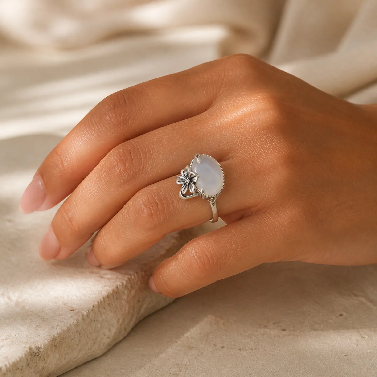 990 Sterling Silver Natural Chalcedony Plum Positive Harmony Ring featuring Silver, Chalcedony
