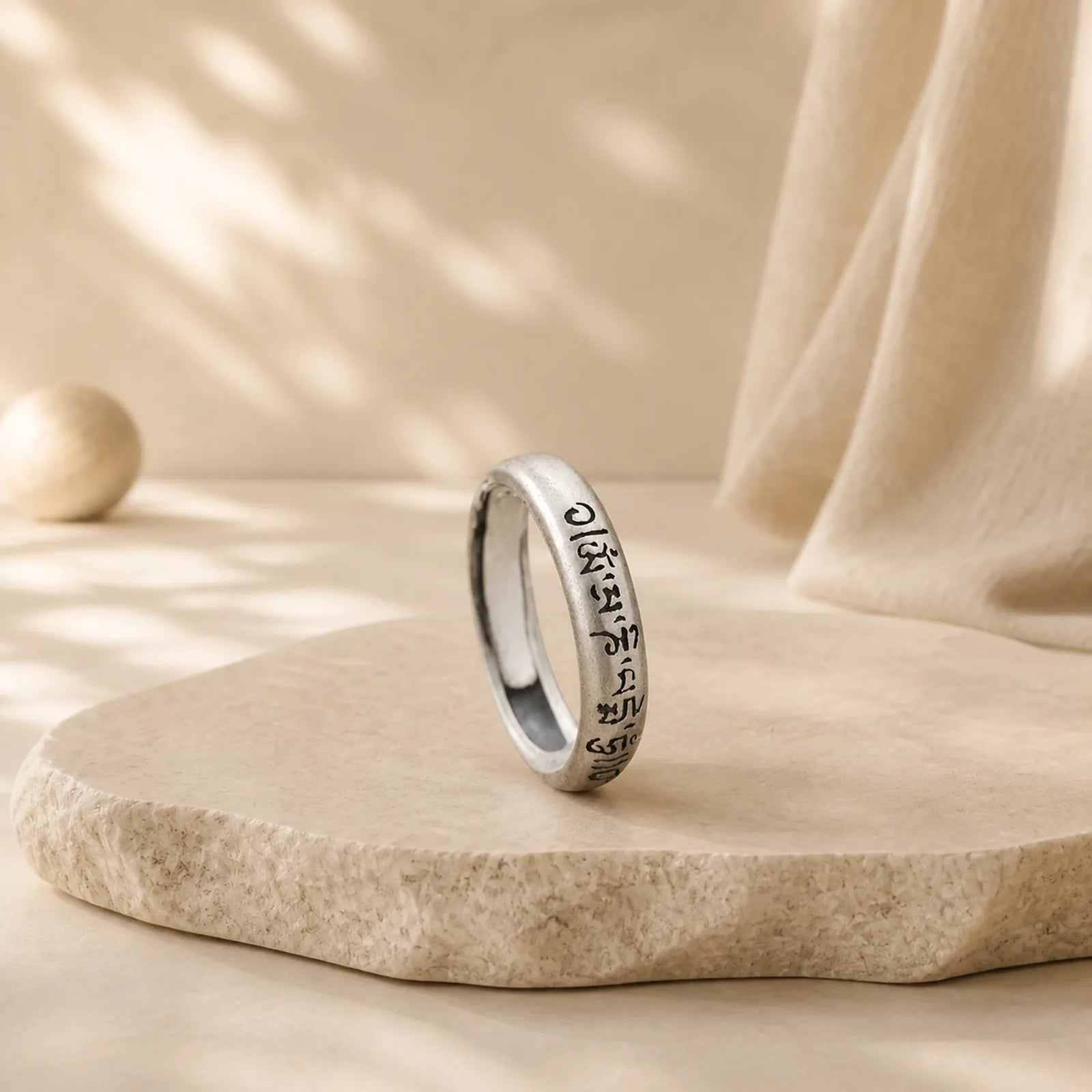 990 Sterling Silver Six True Words Om Mani Padme Hum Love Peace Ring (Extra 35% Off | USE CODE: FS35) featuring Silver, Om Mani Padme Hum, Om