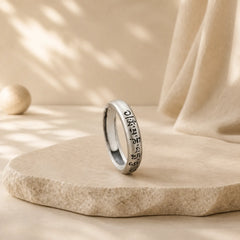 990 Sterling Silver Six True Words Om Mani Padme Hum Love Peace Ring (Extra 35% Off | USE CODE: FS35) featuring Silver, Om Mani Padme Hum, Om