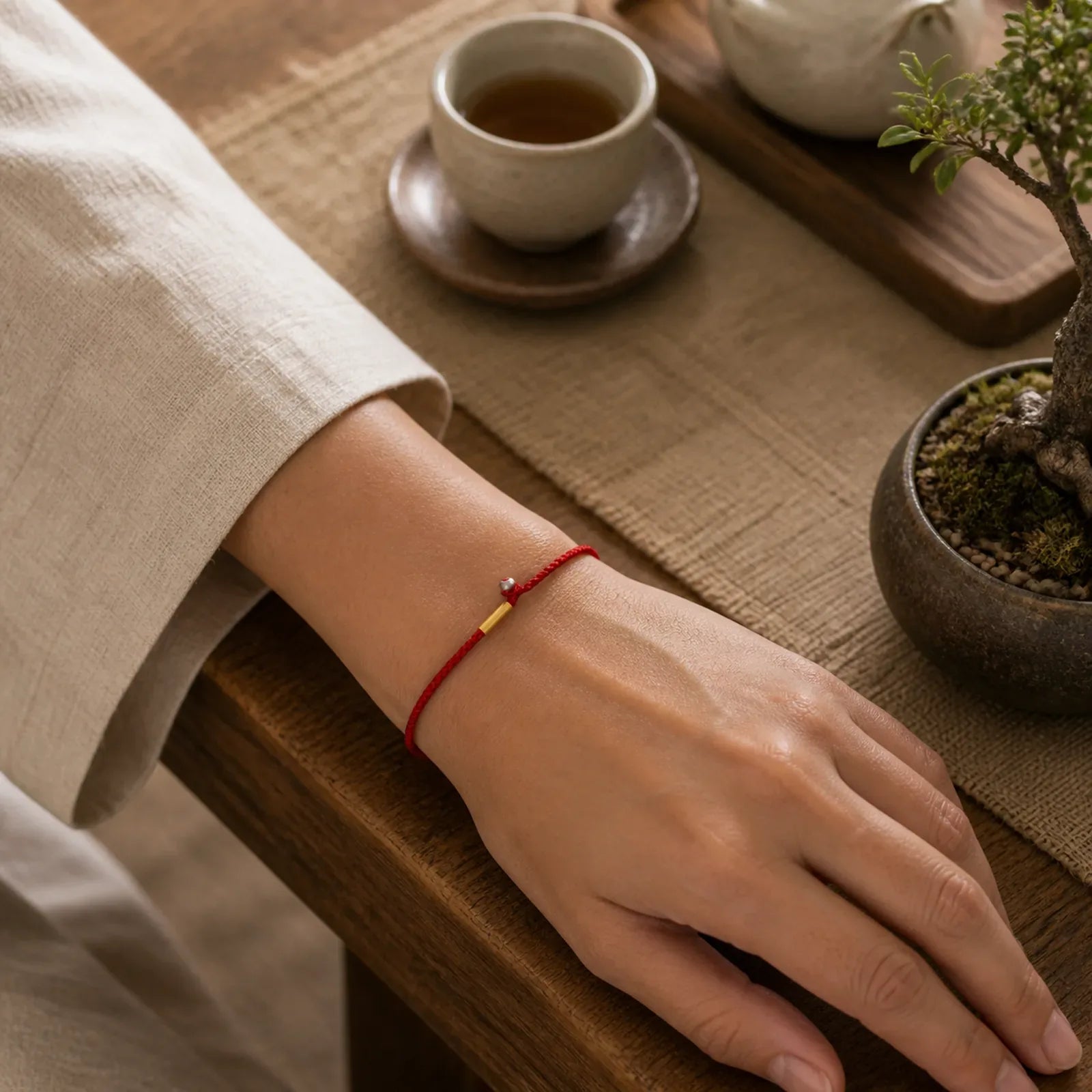 999 Gold Bead Handmade Four Thread Wishful Knots Braided Protection Bracelet (Extra 30% Off | USE CODE: FS30) featuring Red String, Silver