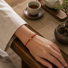 999 Gold Bead Handmade Four Thread Wishful Knots Braided Protection Bracelet (Extra 30% Off | USE CODE: FS30) featuring Red String, Silver