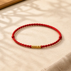 999 Gold Beads Luck Braided Protection Couple Bracelet featuring Red String