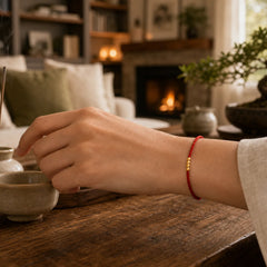 999 Gold Beads Luck Braided Protection Couple Bracelet featuring Red String