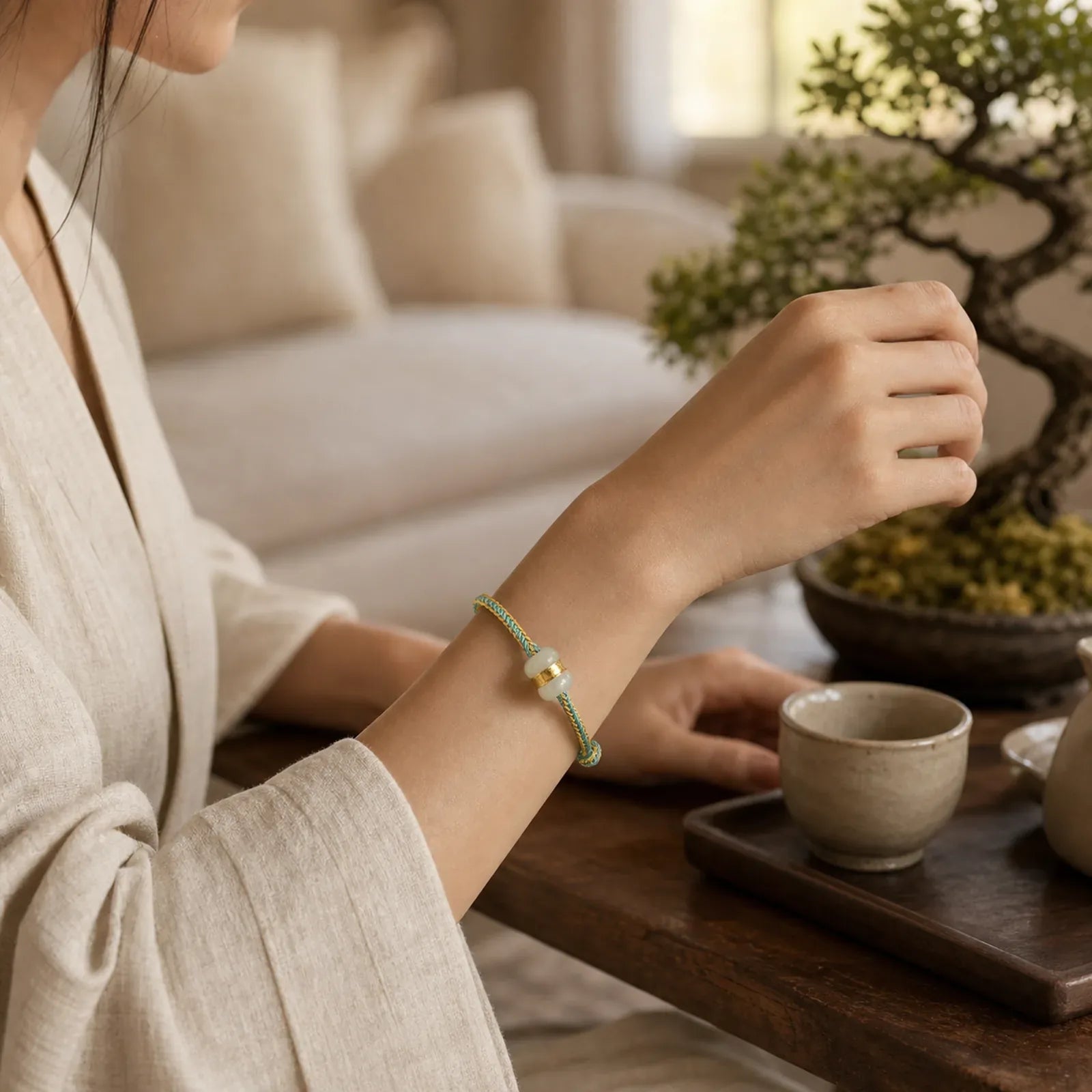 999 Gold Hetian White Jade Om Mani Padme Hum Fu Character Luck Braided Bracelet (Extra 35% Off | USE CODE: FS35) featuring White Jade, Jade, Om Mani Padme Hum