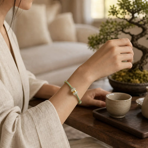 999 Gold Hetian White Jade Om Mani Padme Hum Fu Character Luck Braided Bracelet (Extra 35% Off | USE CODE: FS35) featuring White Jade, Jade, Om Mani Padme Hum