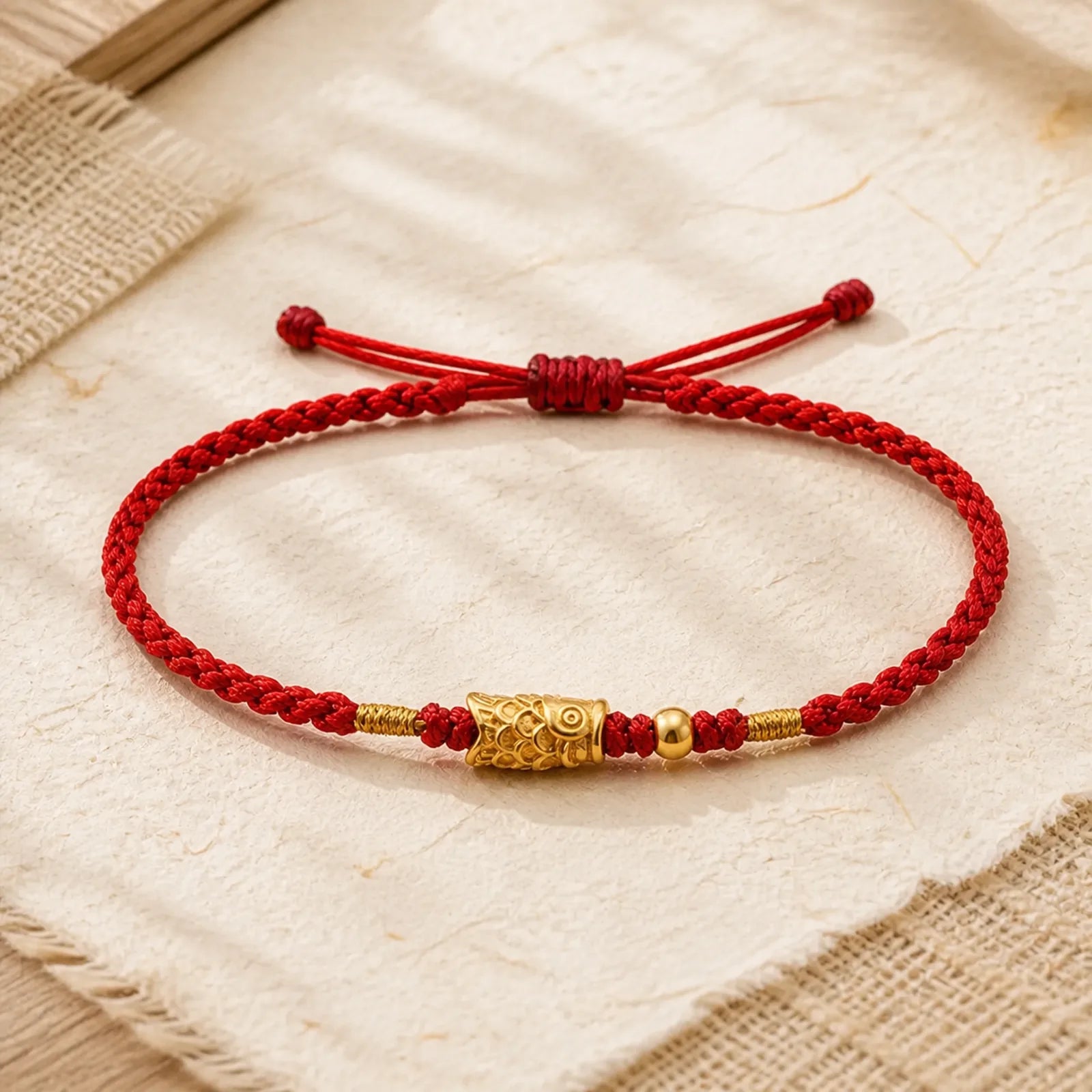 999 Gold Luck Protection Koi Fish Handmade Braided String Bracelet featuring Koi Fish, Red String, Yin Yang Symbol