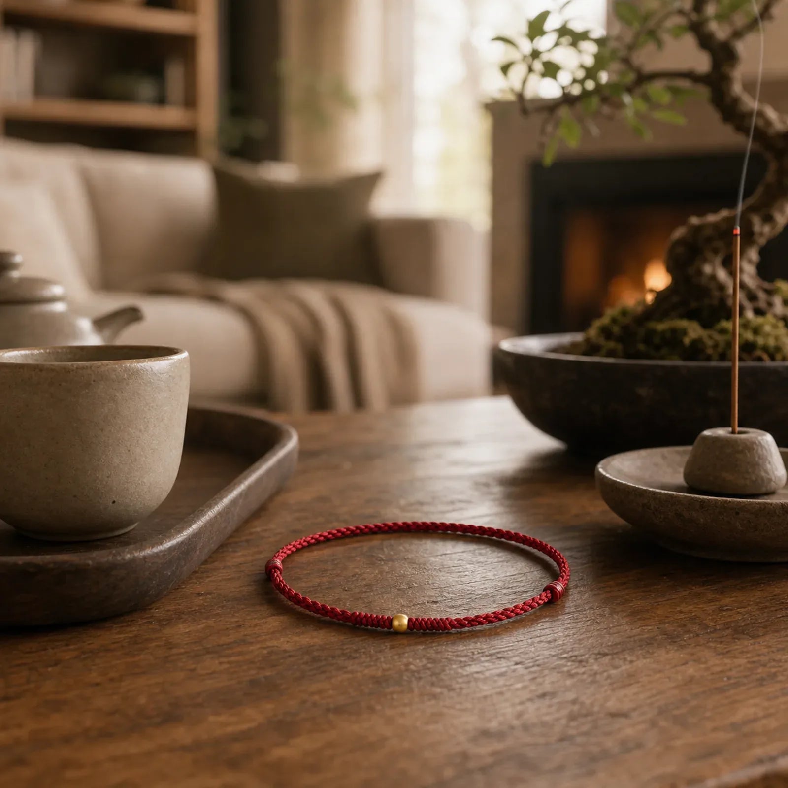 999 Gold One Mini Bead Design Handmade Strength Braided Rope Bracelet Anklet featuring Red String