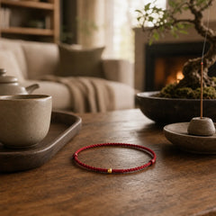 999 Gold One Mini Bead Design Handmade Strength Braided Rope Bracelet Anklet featuring Red String