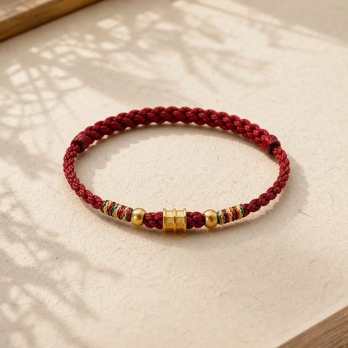 999 Gold Small Bucket Shape Design Handmade Luck Braided Rope Bracelet Anklet featuring Red String