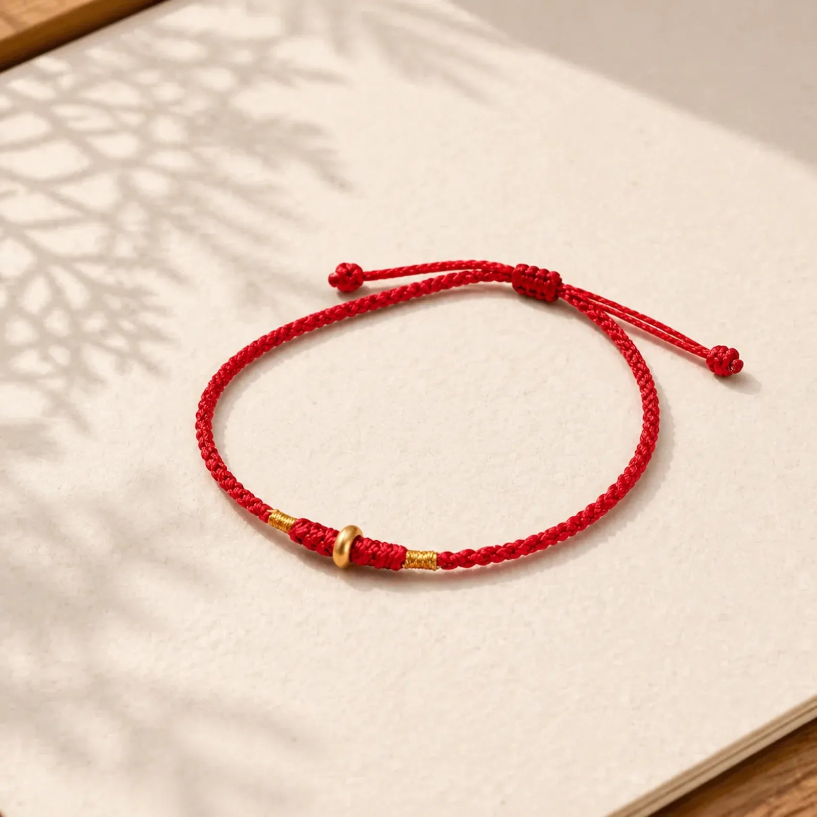 999 Gold Small Lucky Beads String Protection Luck Braided Bracelet Anklet featuring Red String
