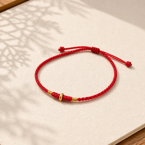 999 Gold Small Lucky Beads String Protection Luck Braided Bracelet Anklet featuring Red String
