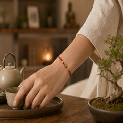 999 Gold Small Peace Buckle Design Handmade Luck Braided Rope Bracelet Anklet featuring Peace Buckle, Red String, Copper