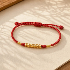 999 Gold Small Pieces String Protection Luck Ultra-Thin Braided Bracelet featuring Red String