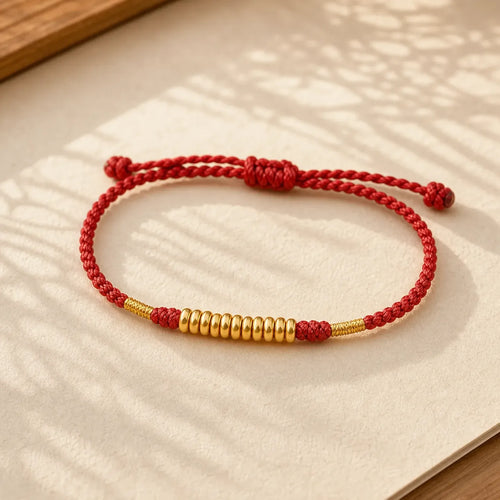 999 Gold Small Pieces String Protection Luck Ultra-Thin Braided Bracelet featuring Red String