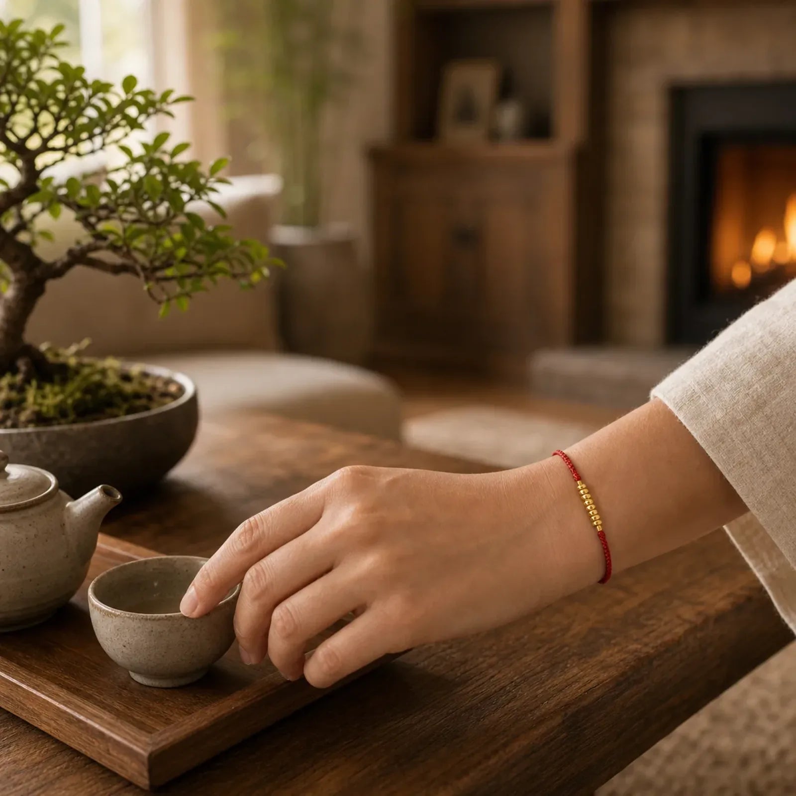 999 Gold Small Pieces String Protection Luck Ultra-Thin Braided Bracelet featuring Red String