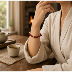 999 Gold Triple Ring Design Handmade Connection Braided Rope Bracelet featuring Red String