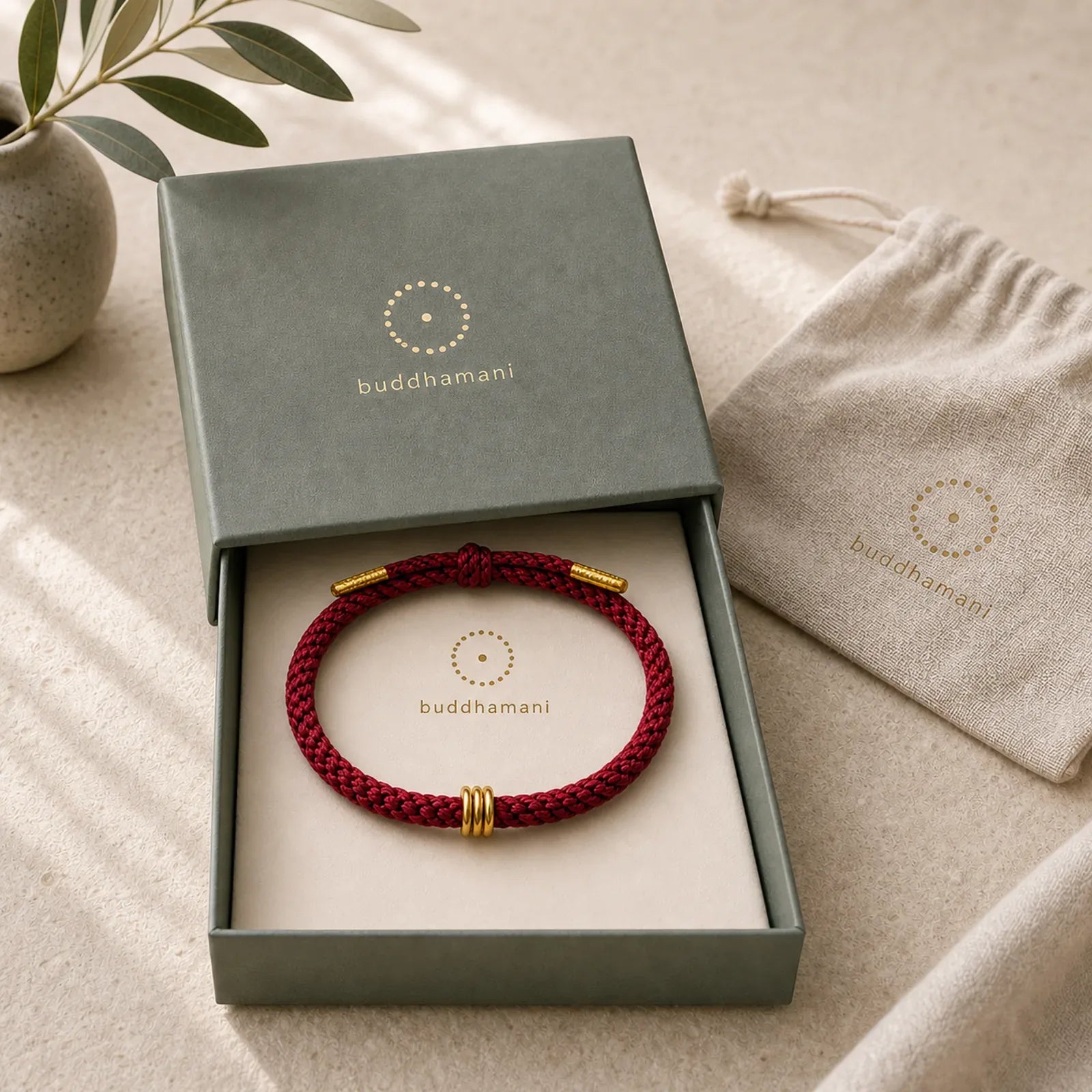 999 Gold Triple Ring Design Handmade Connection Braided Rope Bracelet featuring Red String