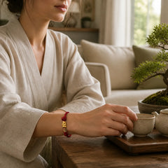 999 Gold Year of the Snake Design Handmade Luck Protection Rope Braided Bracelet featuring Red String