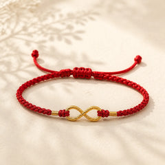999 Gold Year of the Snake Eternal Endless Knot Infinity Handmade Luck Bracelet featuring Red String