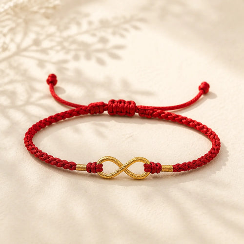 999 Gold Year of the Snake Eternal Endless Knot Infinity Handmade Luck Bracelet featuring Red String