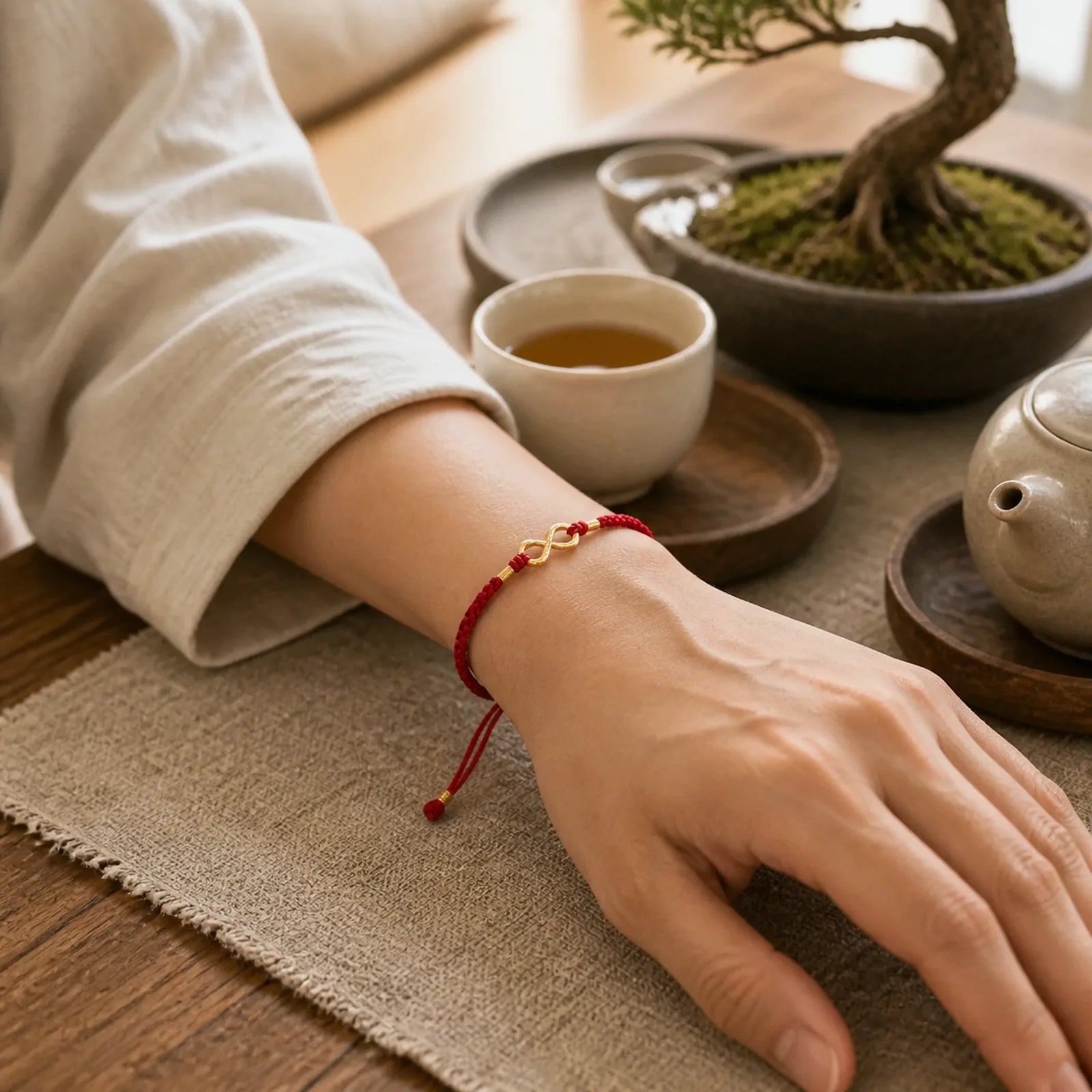 999 Gold Year of the Snake Eternal Endless Knot Infinity Handmade Luck Bracelet featuring Red String