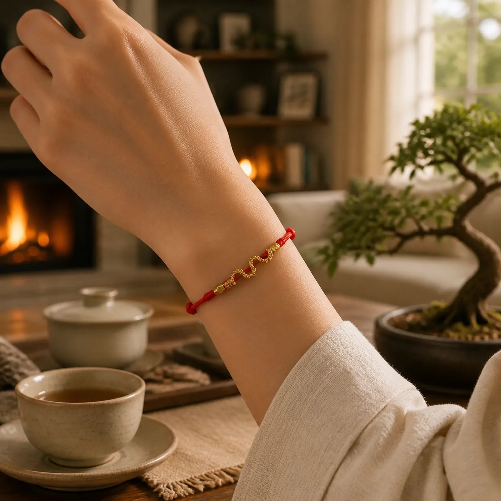 999 Gold Year of the Snake Handmade Luck Strength Braided Bracelet Anklet featuring Red String