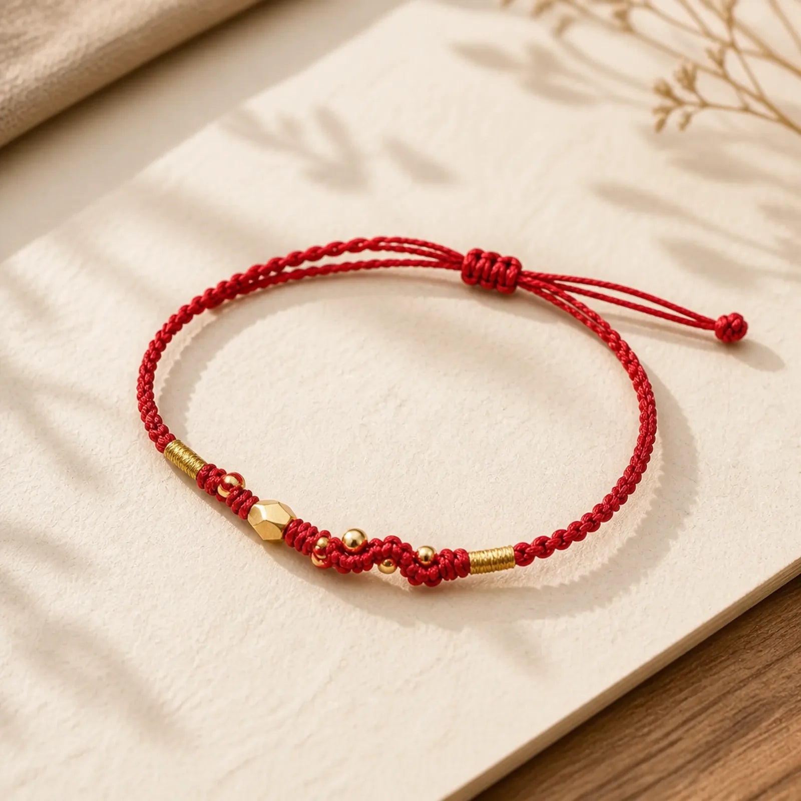 999 Gold Year of the Snake Mini Gold Bead Handmade Luck Protection Braided Bracelet featuring Red String